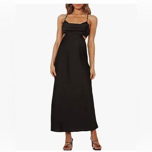 Fiemaoves Satin Silk Slip Backless Maxi Dress